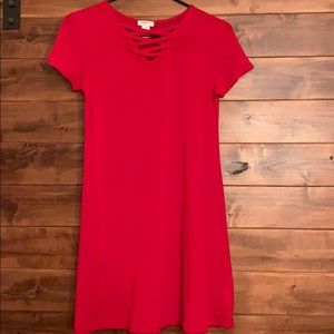 Vibrant, red dress/swimsuit coverup